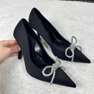 Zara Black Embellished Bow Heels Size 10 US 41